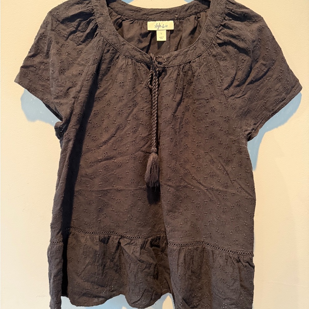 Style & Co. Women's all-over Eyelet cap Sleeve Blouse; 21.5 inches pit-to-pit
